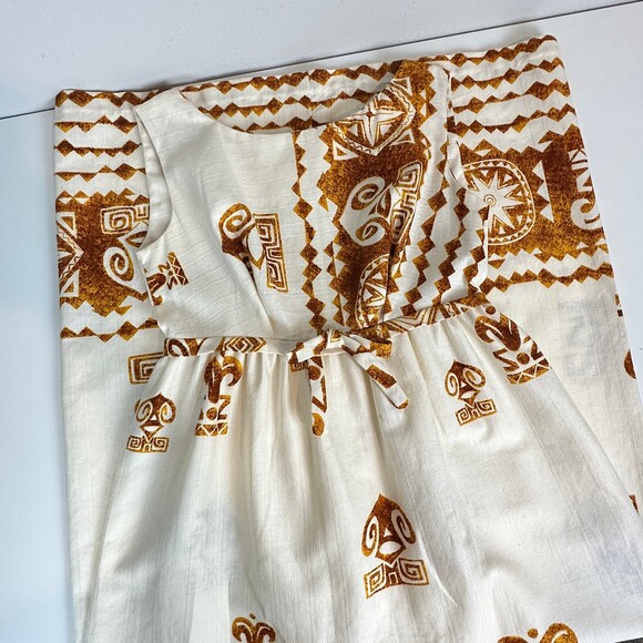 Vintage Hawaiian Aloha Maxi Dress Sleeveless Cream Brown XS 1960s - Picture 6 of 10